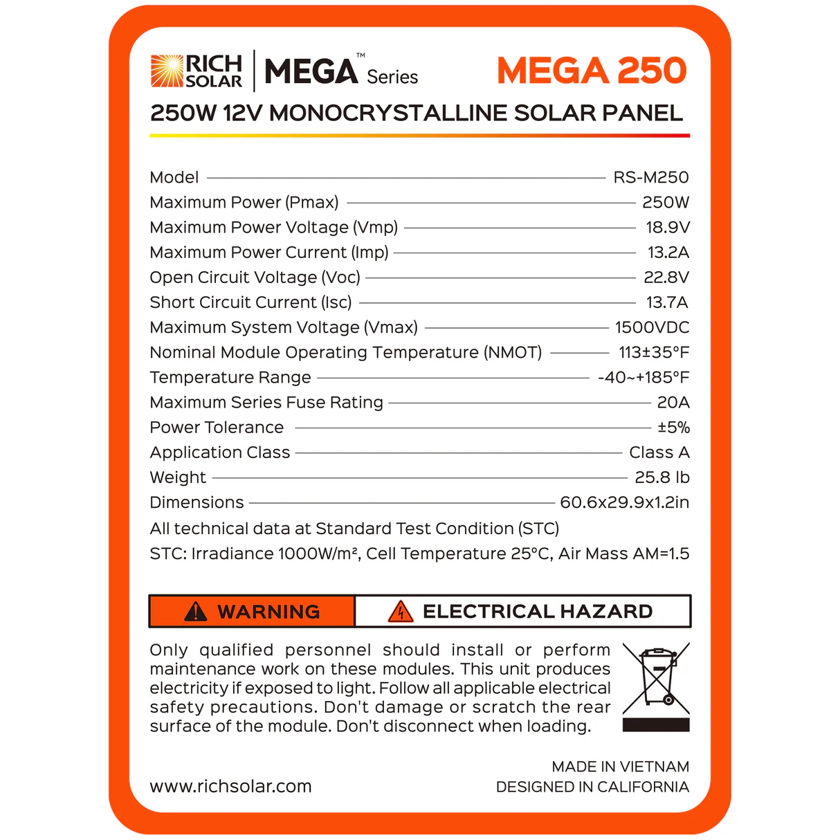 Rich Solar - Mega 250 | 12V 250 Watt Solar Panel