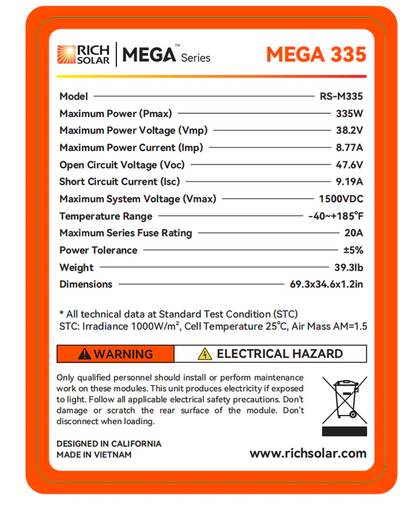 Rich Solar - Mega 335 | 335 Watt Solar Panel